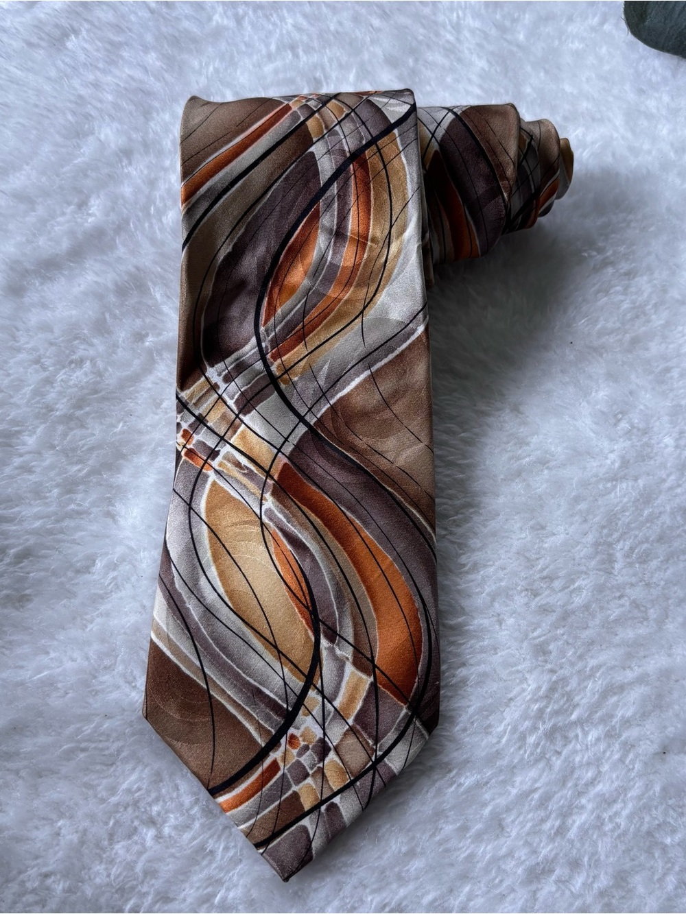 Vintage J. Garcia Silk Brown, Orange & Cream Swirl Emerald City Pattern Tie